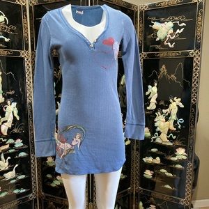 Scanty bedhead pajama top dress punk tattoo Ed hardy S blue pin up pjs daggar